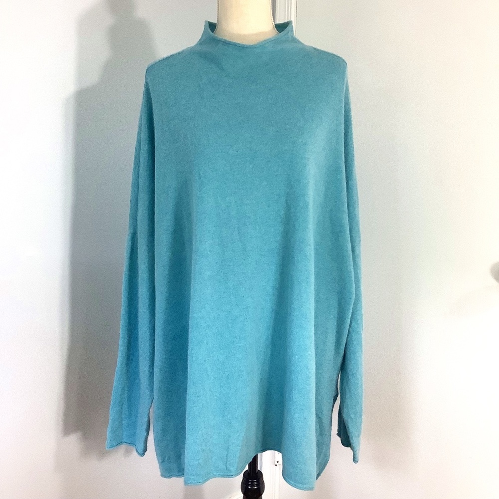 J.JILL CASHMERE PLUS 4X SWEATER TUNIC MOCKNECK TEAL LUXURY HIGH QUALITY